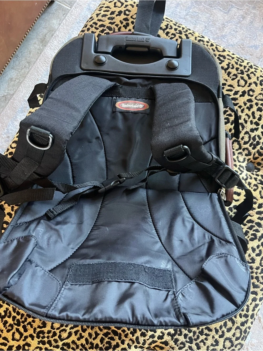 Timberland: Vintage leather trimmed canvas travel luggage/backpack